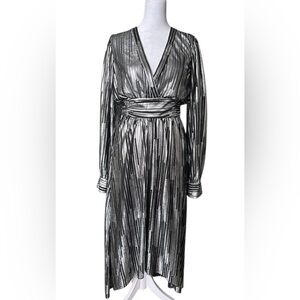 IRO Black Silver Pleated Wrap Gown